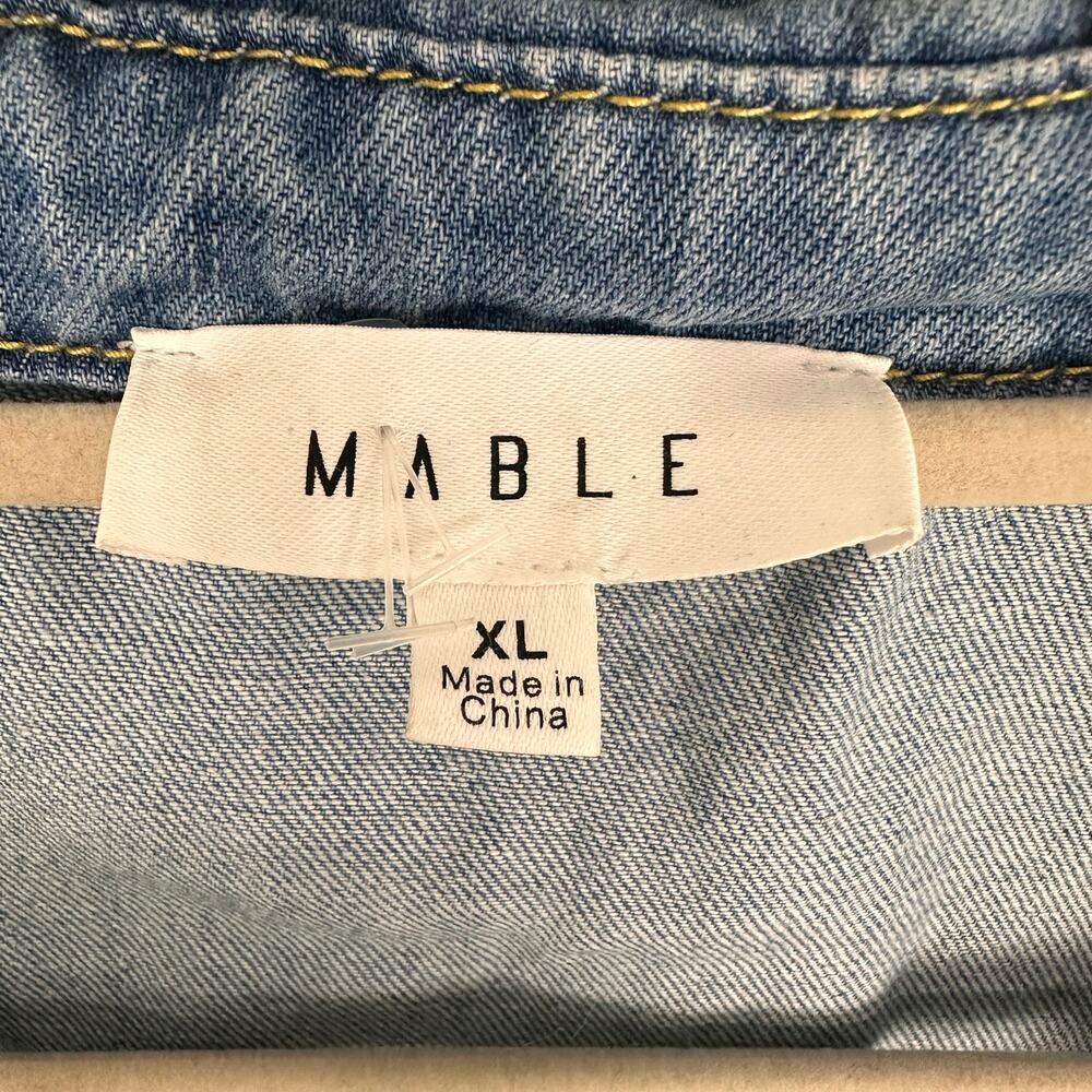 Marble Patch Pocket Reworked Chambray Denim Sleeveless Crop Top Sz XL - Picture 2 of 6